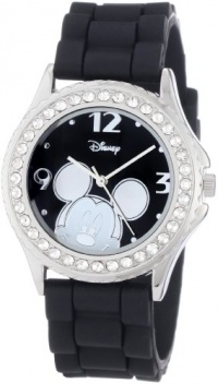 Disney Women's MK1094 Rhinestone Accent Mickey Mouse Black Rubber Strap Watch Disney Women's MK1094 Rhinestone Accent Mickey Mouse Black Rubber Strap Watch