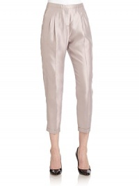 THE LOOKNarrow waistband Front zipper with hook closurePleated frontFront seam pocketsCropped silhouetteCuffed hemBack notch waistBack dartsBack welt button pocketTHE FITRise, about 10Inseam, about 25THE MATERIALSilkCARE & ORIGINDry cleanMade in ItalyModel shown is 5'10 (177cm) wearing US size 4. THE LOOKNarrow waistband Front zipper with hook closurePleated frontFront seam pocketsCropped silhouetteCuffed hemBack notch waistBack dartsBack welt button pocketTHE FITRise, about 10Inseam, about 25THE MATERIALSilkCARE & ORIGINDry cleanMade in ItalyModel shown is 5'10 (177cm) wearing US size 4.