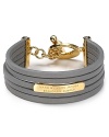 MARC BY MARC JACOBS does the stacking for us with this five row leather bracelet, which works a luxe layered vibe, finished by a signature toggle closure.