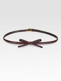 Skinny saffiano calfskin leather embellished with a pretty bow detail.Goldtone metal hardwareWidth, about .5Made in Italy Skinny saffiano calfskin leather embellished with a pretty bow detail.Goldtone metal hardwareWidth, about .5Made in Italy