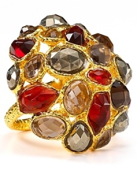 Blending fantasy and Art Nouveau influences, this Alexis Bittar ring is adorned with a cool cluster of multi colored stones. Blending fantasy and Art Nouveau influences, this Alexis Bittar ring is adorned with a cool cluster of multi colored stones.