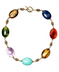 Drops of color never go out of style. Lauren Ralph Lauren's linked necklace features semi-precious tiger's eye and amethyst beads set in 14k gold plated mixed metal. Approximate length: 18 inches. Drops of color never go out of style. Lauren Ralph Lauren's linked necklace features semi-precious tiger's eye and amethyst beads set in 14k gold plated mixed metal. Approximate length: 18 inches.