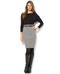 Lauren Ralph Lauren's chic, wear-anywhere staple is rendered in form-fitting stretch jersey with batwing sleeves and an eye-catching houndstooth print for modern appeal. Lauren Ralph Lauren's chic, wear-anywhere staple is rendered in form-fitting stretch jersey with batwing sleeves and an eye-catching houndstooth print for modern appeal.