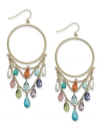 A traditional hoop earring gets an opportunity to stand out with this gypsy style from Lauren Ralph Lauren. Drops of colorful resin beads hang from a triple chain silhouette. Crafted in 14k gold-plated mixed metal. Approximate drop: 3 inches. A traditional hoop earring gets an opportunity to stand out with this gypsy style from Lauren Ralph Lauren. Drops of colorful resin beads hang from a triple chain silhouette. Crafted in 14k gold-plated mixed metal. Approximate drop: 3 inches.