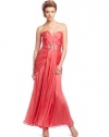 ABS Allen Schwartz Women's Strapless Sweetheart Shirred Dress, Coral, 2