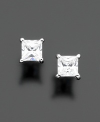 Sparkling princess-cut cubic zirconia stud earrings (1 ct. t.w.) by B. Brilliant are the perfect choice for day or night. Set in sterling silver. Sparkling princess-cut cubic zirconia stud earrings (1 ct. t.w.) by B. Brilliant are the perfect choice for day or night. Set in sterling silver.