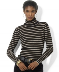 Knit for a feminine fit in soft ribbed cotton, Lauren Ralph Lauren's versatile turtleneck provides a sleek essential for cooler days. Knit for a feminine fit in soft ribbed cotton, Lauren Ralph Lauren's versatile turtleneck provides a sleek essential for cooler days.