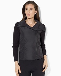 Combining the sleek look of a windbreaker with the coziness of ultra-soft combed cotton, this mockneck cardigan boasts a chic asymmetrical zip front and a plush feel. Combining the sleek look of a windbreaker with the coziness of ultra-soft combed cotton, this mockneck cardigan boasts a chic asymmetrical zip front and a plush feel.