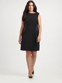 Not your average sheath, this pretty twill dress will be a standout style in your closet. It features a waist-defining grosgrain belt and on-trend colorblock exposed back zipper. Round neckSleevelessGrosgrain beltExposed back zipperBack ventFully linedAbout 25 from shoulder to hem98% polyester/2% elastaneDry cleanImported Not your average sheath, this pretty twill dress will be a standout style in your closet. It features a waist-defining grosgrain belt and on-trend colorblock exposed back zipper. Round neckSleevelessGrosgrain beltExposed back zipperBack ventFully linedAbout 25 from shoulder to hem98% polyester/2% elastaneDry cleanImported
