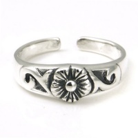 Sterling Silver Hawaiian Plumeria Flower Ocean Wave Adjustable Toe Band Ring Sterling Silver Hawaiian Plumeria Flower Ocean Wave Adjustable Toe Band Ring