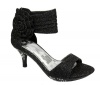 Girls' Ankle Wrap High Heel Glitter Dress Sandals w/ Flower Black , 4