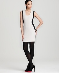 Bold contrast color block details enliven this DIANE von FURSTENBERG dress and create a flattering optical illusion of an hourglass silhouette. Bold contrast color block details enliven this DIANE von FURSTENBERG dress and create a flattering optical illusion of an hourglass silhouette.