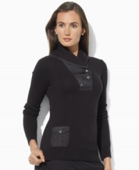 Lauren Ralph Lauren's heritage-inspired shawl-collar petite sweater is updated for the active woman, rendered in breathable cotton and finished with microfiber accents. (Clearance) Lauren Ralph Lauren's heritage-inspired shawl-collar petite sweater is updated for the active woman, rendered in breathable cotton and finished with microfiber accents. (Clearance)