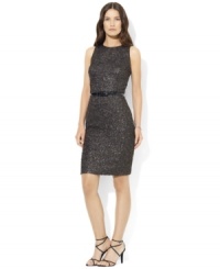 Lauren Ralph Lauren's elegant empire waist and figure-flattering belt add timeless charm to a quintessential little black dress. Lauren Ralph Lauren's elegant empire waist and figure-flattering belt add timeless charm to a quintessential little black dress.