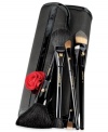 Master the art of makeup with Lancôme's five most luxurious brushes, essential for travel. Each brush is precision-crafted with the highest quality bristles for flawless application and professional artistry. With limited-edition lacquered black handles just for the holidays. The brushes are packed in a trendy, signature makeup case. Set contains: