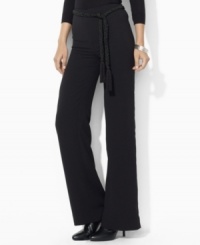 Lauren Ralph Lauren's modern wide-leg pant is crafted in fluid crepe with a heritage-inspired braided belt.
