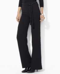 Lauren Ralph Lauren's modern wide-leg pant is crafted in fluid crepe with a heritage-inspired braided belt. Lauren Ralph Lauren's modern wide-leg pant is crafted in fluid crepe with a heritage-inspired braided belt.