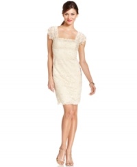 Onyx's petite lace cocktail dress is designed with a figure-flattering fit and a dose of sequins for a sparkling finish. Onyx's petite lace cocktail dress is designed with a figure-flattering fit and a dose of sequins for a sparkling finish.