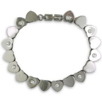 Ladies Stainless Steel Heart Bracelet With CZ Stones. 8 Inches Ladies Stainless Steel Heart Bracelet With CZ Stones. 8 Inches