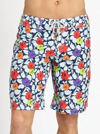 Fantastic florals adorns this beach favorite, tailored in quick-drying nylon.Drawstring tie waistFully linedInseam, about 10PolyamideMachine washImported Fantastic florals adorns this beach favorite, tailored in quick-drying nylon.Drawstring tie waistFully linedInseam, about 10PolyamideMachine washImported