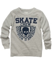 He'll skate through the day in comfort with this graphic thermal shirt from Osh Kosh. He'll skate through the day in comfort with this graphic thermal shirt from Osh Kosh.