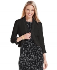 Charter Club's ruffled cropped petite cardigan is a must-have layering piece with anything from separates to dresses! Charter Club's ruffled cropped petite cardigan is a must-have layering piece with anything from separates to dresses!