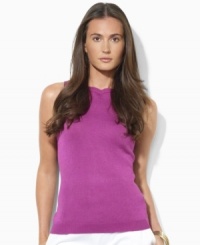Crafted in an ultra-soft cotton blend, Lauren Ralph Lauren's petite boatneck tank looks lustrous and sleek in a sleeveless silhouette. Crafted in an ultra-soft cotton blend, Lauren Ralph Lauren's petite boatneck tank looks lustrous and sleek in a sleeveless silhouette.