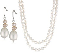 Sterling Silver Multi-Colored Freshwater Pearl Necklace and Hook Earrings Set, 40 Sterling Silver Multi-Colored Freshwater Pearl Necklace and Hook Earrings Set, 40