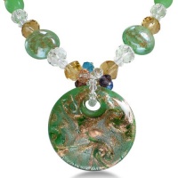 Green Circular Murano Glass Pendant on Beaded Chain Green Circular Murano Glass Pendant on Beaded Chain