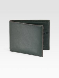 Simple, sophisticated styled with classic features in smooth leather.One billfold compartmentSix card slots3½W x 4HImported