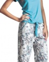 Laura High Quality Aqua Sexy Pajama Capri Pant Set #SL504022 - Made in Colombia