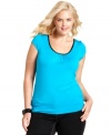 Make a memorable exit with ING's short sleeve plus size top, featuring a cutout back! (Clearance)