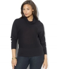 A chic cowl neckline and dolman sleeves modernize Lauren Ralph Lauren's sleek plus size sweater, crafted in an ultrasoft cotton modal blend. A chic cowl neckline and dolman sleeves modernize Lauren Ralph Lauren's sleek plus size sweater, crafted in an ultrasoft cotton modal blend.