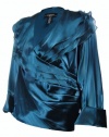 R&M Richards Satin Evening Blouse Teal Plus Sizes