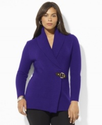 Infused with chic heritage style, Lauren Ralph Lauren's essential plus size cardigan is elegantly knit in a soft cotton blend with an equestrian-inspired buckle and a classic shawl collar. Infused with chic heritage style, Lauren Ralph Lauren's essential plus size cardigan is elegantly knit in a soft cotton blend with an equestrian-inspired buckle and a classic shawl collar.