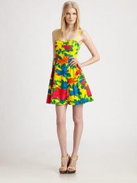Eye-popping florals highlight woven stretch cotton in this shapely fit-and-flare frock.Spaghetti strapsSweetheart necklineRuched bodiceRuffled trim at waistSoft pleating at skirtPleated patch pocketsCenter back zipperAbout 19 from natural waist97% cotton/3% spandexDry cleanMade in USA of imported fabricModel shown is 5'10 (177cm) wearing US size 4. Eye-popping florals highlight woven stretch cotton in this shapely fit-and-flare frock.Spaghetti strapsSweetheart necklineRuched bodiceRuffled trim at waistSoft pleating at skirtPleated patch pocketsCenter back zipperAbout 19 from natural waist97% cotton/3% spandexDry cleanMade in USA of imported fabricModel shown is 5'10 (177cm) wearing US size 4.