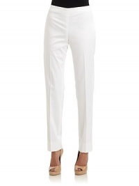 THE LOOKBanded waistSide zip closureCreased front and back legsVents in hemTHE FITRise, about 9½Inseam, about 31THE MATERIAL97% cotton/3% spandexCARE & ORIGINDry cleanImportedModel shown is 5'10 (177cm) wearing US size 4. THE LOOKBanded waistSide zip closureCreased front and back legsVents in hemTHE FITRise, about 9½Inseam, about 31THE MATERIAL97% cotton/3% spandexCARE & ORIGINDry cleanImportedModel shown is 5'10 (177cm) wearing US size 4.