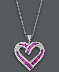 Sometimes it's best to follow your heart. This stunning pendant is adorned with baguette-cut rubies (1-3/4 ct. t.w.) and round-cut diamonds (5/8 ct. t.w.) for an overall exquisite look. Setting and chain crafted in sterling silver. Approximate length: 18 inches. Approximate drop: 3/4 inch. Sometimes it's best to follow your heart. This stunning pendant is adorned with baguette-cut rubies (1-3/4 ct. t.w.) and round-cut diamonds (5/8 ct. t.w.) for an overall exquisite look. Setting and chain crafted in sterling silver. Approximate length: 18 inches. Approximate drop: 3/4 inch.