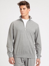 EXCLUSIVELY OURS. Whether gym-bound or for weekend-wear, this pullover style is designed for maximum comfort in superbly soft cotton.Half-zip frontStand collarBanded cuffs and hemCotton/modalHand washImported