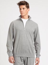 EXCLUSIVELY OURS. Whether gym-bound or for weekend-wear, this pullover style is designed for maximum comfort in superbly soft cotton.Half-zip frontStand collarBanded cuffs and hemCotton/modalHand washImported EXCLUSIVELY OURS. Whether gym-bound or for weekend-wear, this pullover style is designed for maximum comfort in superbly soft cotton.Half-zip frontStand collarBanded cuffs and hemCotton/modalHand washImported