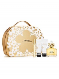 Sunny. Happy. Free. A sparkling floral bouquet fragrance. This Daisy Marc Jacobs gift set includes a 3.4 oz. Eau de Toilette Spray, 2.5 oz. Luminous Body Lotion, 2.5 oz., Bubbly Shower Gel and a 0.33 oz. Eau de Toilette Rollerball housed in a re-usable deluxe container. Sunny. Happy. Free. A sparkling floral bouquet fragrance. This Daisy Marc Jacobs gift set includes a 3.4 oz. Eau de Toilette Spray, 2.5 oz. Luminous Body Lotion, 2.5 oz., Bubbly Shower Gel and a 0.33 oz. Eau de Toilette Rollerball housed in a re-usable deluxe container.