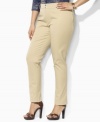 Rendered in sleek stretch cotton twill, these plus size Lauren by Ralph Lauren pants channel modern sophistication in a slim-fitting silhouette with a sleek, straight leg. (Clearance)