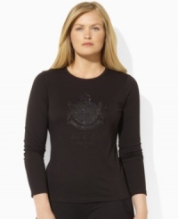 Lauren Ralph Lauren's long-sleeved cotton plus size tee is given a luxurious update, finished with an embroidered and beaded crest at the front. Lauren Ralph Lauren's long-sleeved cotton plus size tee is given a luxurious update, finished with an embroidered and beaded crest at the front.