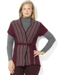 Lauren Ralph Lauren's sleeveless cocoon petite cardigan is knit with a timeless Fair Isle pattern along the placket for a cozy look and feel. Lauren Ralph Lauren's sleeveless cocoon petite cardigan is knit with a timeless Fair Isle pattern along the placket for a cozy look and feel.