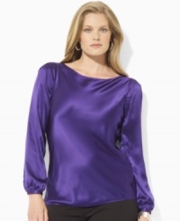Decadent refined satin is luxuriously designed in Lauren Ralph Lauren's classic long-sleeved boatneck silhouette with billowing sleeves to create a chic, contemporary essential. (Clearance) Decadent refined satin is luxuriously designed in Lauren Ralph Lauren's classic long-sleeved boatneck silhouette with billowing sleeves to create a chic, contemporary essential. (Clearance)