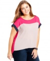 Team your fave jeans with Soprano's colorblocked plus size top, finished by a high-low hem.