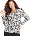 Fall in love with Charter Club's long sleeve plus size cardigan, featuring a sequined leaf print-- snag it at an Everyday Value price!