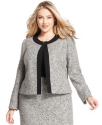 Ladylike tweed and elegant black trim combine to create a refined plus size jacket from Kasper. Wear it with the coordinating skirt or wear it to add texture to a classic sheath dress. (Clearance) Ladylike tweed and elegant black trim combine to create a refined plus size jacket from Kasper. Wear it with the coordinating skirt or wear it to add texture to a classic sheath dress. (Clearance)