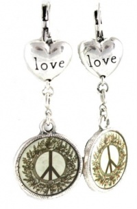 Beautiful Bella Essentials Vintage Love Peace and Vintage Girl Child Photo Reversible Charm Dangle Earrings Antique Silver Tone