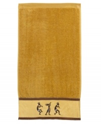 Embodying the spirit of music, the Native American deity Kokopelli dances his way across this charming hand towel. Woven from sheared cotton velour with a polyester band. Embodying the spirit of music, the Native American deity Kokopelli dances his way across this charming hand towel. Woven from sheared cotton velour with a polyester band.